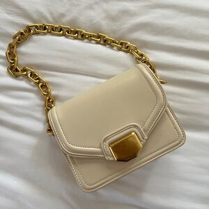 Beige Zara Purse - Strap Included - Gold Trim
